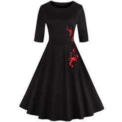 Classic 1950's Vintage Black Half Sleeves Casual Cocktail Party Dress N11651
