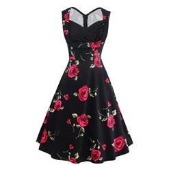Women's 1950's Vintage Floral Cut Out Sweetheart Neck Casual Party Cocktail Dress N11667
