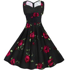 Women's 1950's Vintage Floral Cut Out Sweetheart Neck Casual Party Cocktail Dress N11667