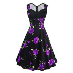 Women's 1950's Vintage Floral Cut Out Sweetheart Neck Casual Party Cocktail Dress N11668