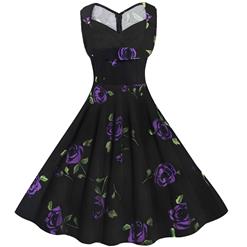 Women's 1950's Vintage Floral Cut Out Sweetheart Neck Casual Party Cocktail Dress N11668