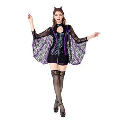 Sexy Moonlight Bat Girl Stretchy Leather Mini Party Dress Adult Cosplay Costume N11788