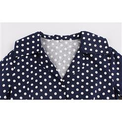 Women's Polka Dot Half Sleeve Bow Vintage Casual Swing Dress With Blet N11808
