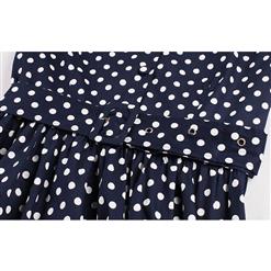 Women's Polka Dot Half Sleeve Bow Vintage Casual Swing Dress With Blet N11808