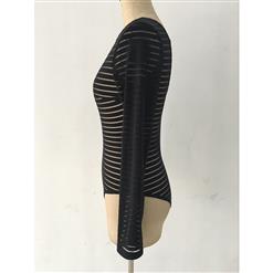 Sexy Mesh Striped Romper Bodysuit Leotard N11830
