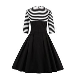 Stripes Patchwork Half Sleeves Casual Cocktail Party Dress N12054