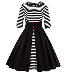 Stripes Patchwork Half Sleeves Casual Cocktail Party Dress N12054