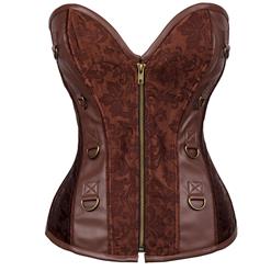 Steampunk Jacquard& Faux Leather Overbust Corset With Little Defect N12406