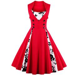 Vintage Rockabilly Floral Print Sleeveless Casual Cocktail Party Valentine's Day Dress N12437