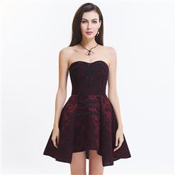 Vintage Wine Red Sweetheart-neck Strapless Lace  A-line Cocktail Dresses N12592