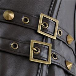 Steampunk Goth Dark Brown Steel Boned Jacquard One-shoulder Leather Corset N12597