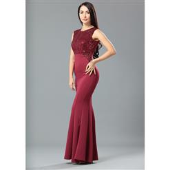 Graceful Wine Red Sequined Evening Party Dress N12665