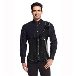 Men's Black Waistcoat, Men's Gothic Corset Vest, Outerwear Steel Boned Corset for Men, Steampunk Corset for Men, #N12698