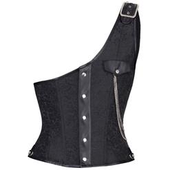 Mens Gothic Black Brocade One-shoulder Waistcoat Corset N12698