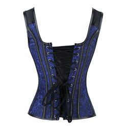 Steampunk Gothic Blue Jacquard Corset& Black Leather Pant Set N12712