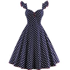 1950s Vintage Sleeveless Polka Dot A line Casual Cocktail Dress N12721