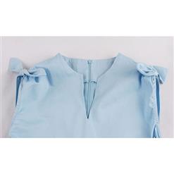 1960's Vintage Blue Bowknot Pleated Garden Dress N12759