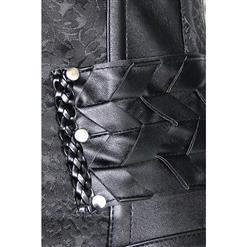 Punk Black Steel Bone Leather Weave Underbust Corset&Pant Set N12768