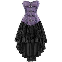 Purple Buckle Brocade Corset Top&Skirt Set N12776