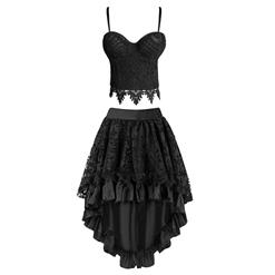 Sexy Black Lace Floral Crop Top Bustier&Skirt Set N12778