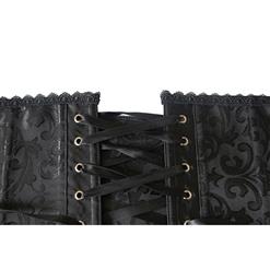 Fashion Elegant Black Halter Satin Jacquard Weave Lace Edge Corset N12858