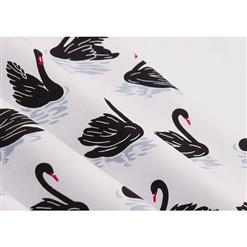 1950's Vintage Black Swan Print Sleeveless Dress N12863