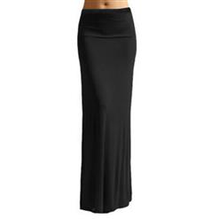 Women Floor Length Skirt, Maxi Skirt, Fold-over Waist Skirt, Modal Solid Flared Maxi Skirt, Super Soft Maxi Skirt, Knit Skirt, #N12869