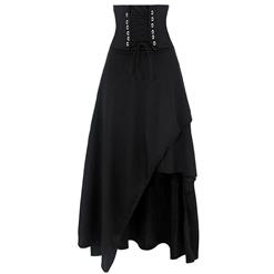 Victorian Steampunk Gothic Vintage Pure Black Band Waist Skirt N12870