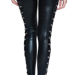 Sexy Black Faux Leather Bra Top and Punk Black PVC Dancing Legging Clubwear Set N14333