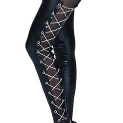 Sexy Black Faux Leather Bra Top and Punk Black PVC Dancing Legging Clubwear Set N12880