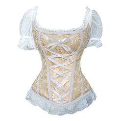 Yellow Bridal Jacquard Short Sleeves Corset&Lace and Satin High-low Skirt Set N12966