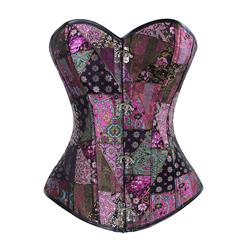 Sexy Steampunk Jacquard Steel Boned Overbust Corset Top and Vintage Satin Skirt Set N13044