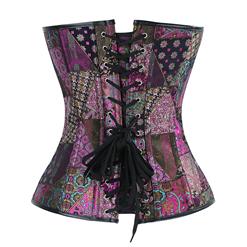 Sexy Steampunk Jacquard Steel Boned Overbust Corset Top and Vintage Satin Skirt Set N13044