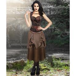 Steampunk Brown Jacquard Corset with Jacket and Vintage Satin Skirt Set N13046