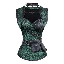 Steampunk Gothic Green Overbust Corset and Vintage Satin Skirt Set N13047