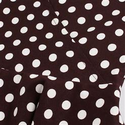 Vintage Brown Polka Dot Short Sleeves Swing Rockabilly Ball Party Dress N13063