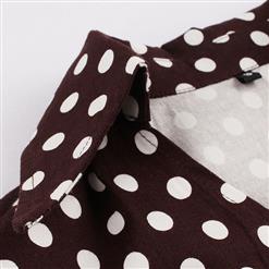 Vintage Brown Polka Dot Short Sleeves Swing Rockabilly Ball Party Dress N13063
