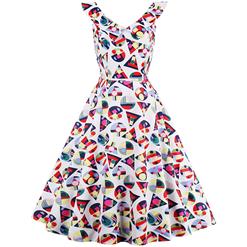 Fashion Women's Vintage V Neck Sleeveless Swing Dress N13077