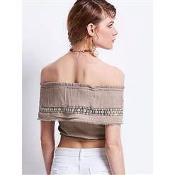 Casual Layered Crochet Lace Off Shoulder Crop Top N13078