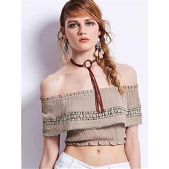 Casual Layered Crochet Lace Off Shoulder Crop Top N13078