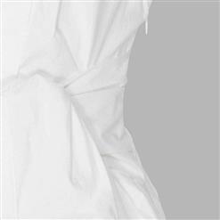Short Sleeve Oblique Collar Blouse with Plain Sleeve Belt N13085