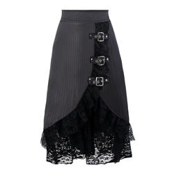 Steampunk Gray Skirt, Lace Skirt for Women, Gothic Cosplay Skirt, Halloween Costume Skirt, Plus Size Skirt, #N13088