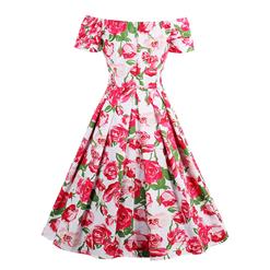 Fashion Women's Vintage Off Shoulder Short Sleeve Printing Swing Dress N13093