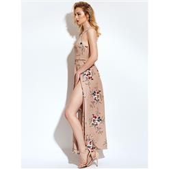 Hot Summer Sexy Off-shoulder Halter Split Floral Print Maxi Dress N13098