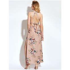 Hot Summer Sexy Off-shoulder Halter Split Floral Print Maxi Dress N13098