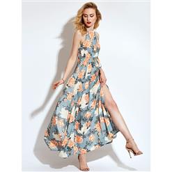 Summer Sexy Off-shoulder Halter Split Floral Print Maxi Dress N13099