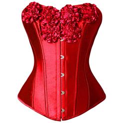 Valentines flowers corset, Valentines corset, Red satin corset, #N1321