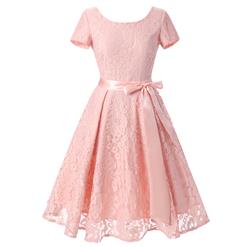 Vintage Floral Lace Short Sleeve Evening Party Swing Dress N14005