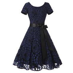 Vintage Floral Lace Short Sleeve Evening Party Swing Dress N14006