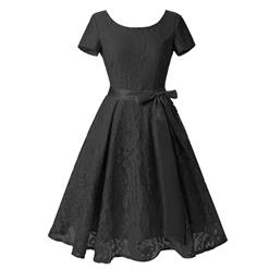 Vintage Floral Lace Short Sleeve Evening Party Swing Dress N14007